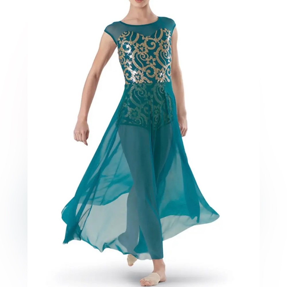 Weissman Teal & Gold Dress Dance Costume